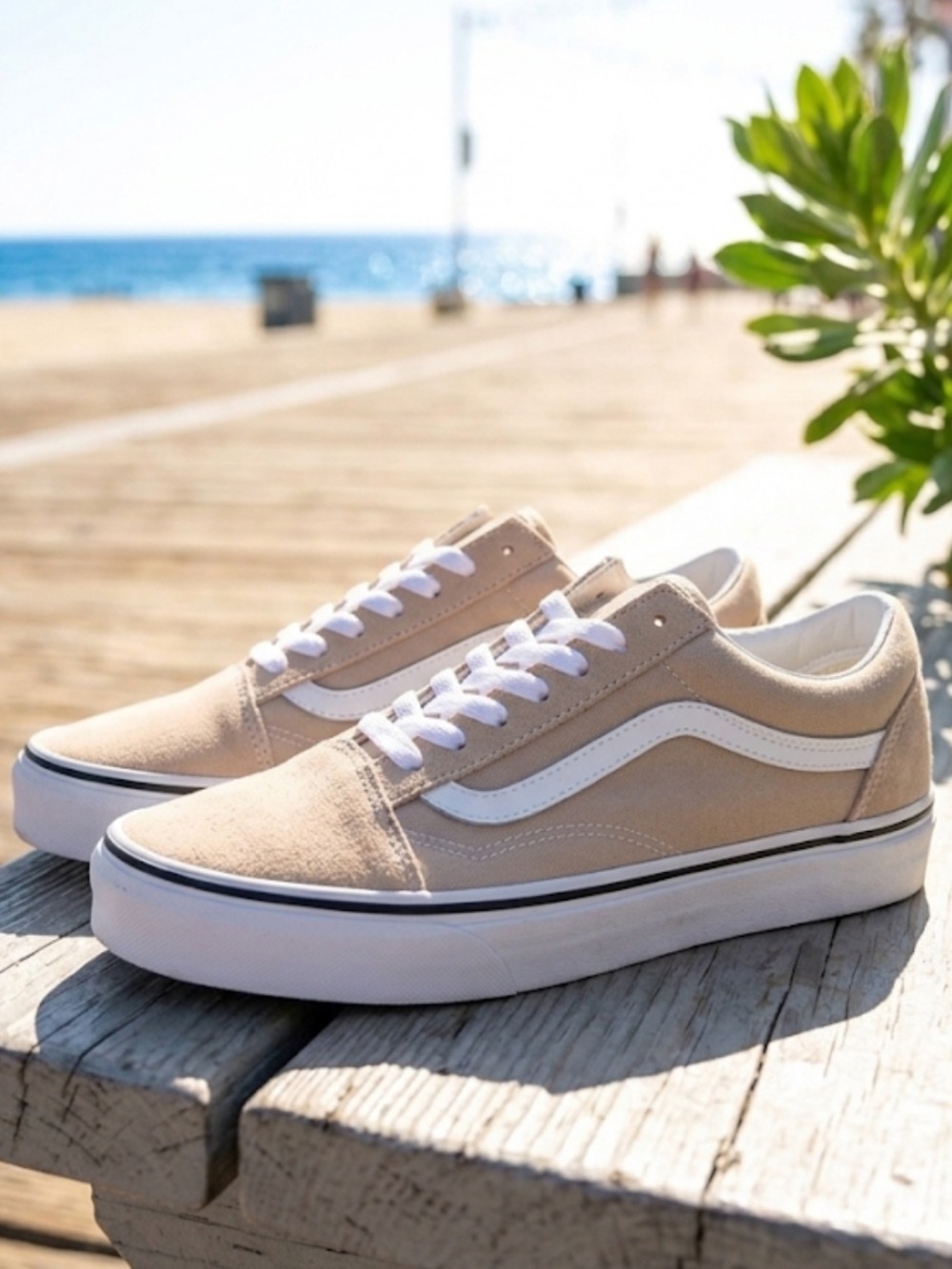 Vans Old Skool Sand Shell Classic Suede Retro Sneakers Taupe White Unisex Style